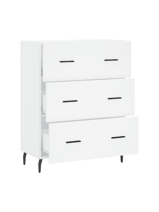 Wooden Chest of Drawers with 3 Drawers White 69.5x34x90cm