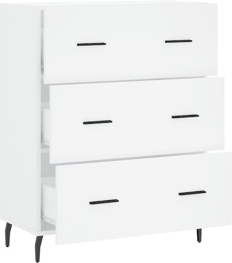 Wooden Chest of Drawers with 3 Drawers White 69.5x34x90cm