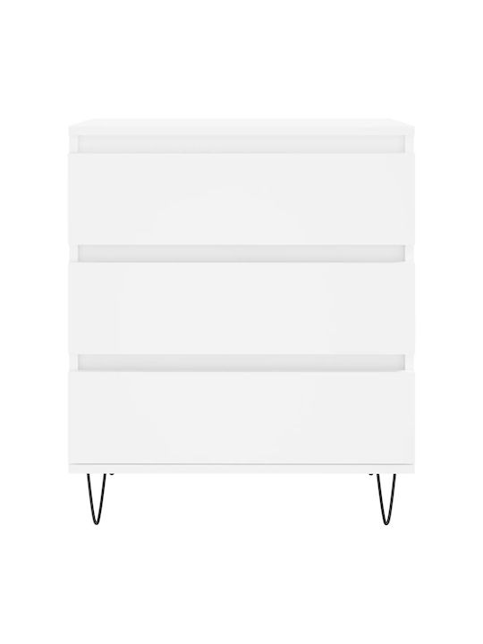 Wooden Chest of Drawers with 3 Drawers White 60x35x70cm