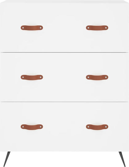 Wooden Chest of Drawers with 3 Drawers White 69.5x34x90cm