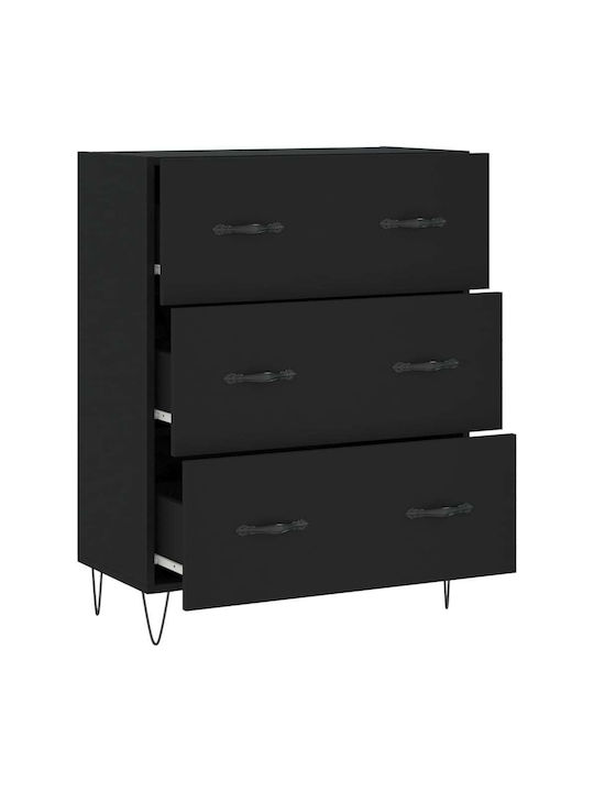 Wooden Chest of Drawers with 3 Drawers Black 69.5x34x90cm