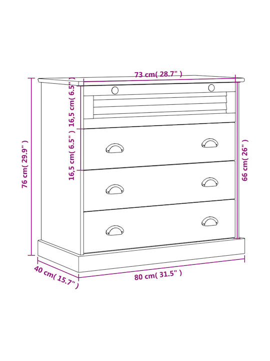 Wooden Chest of Drawers with 4 Drawers Gray 80x40x76cm