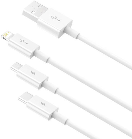 Baseus Superior Regular USB to Lightning / Type-C / micro USB Cable 3.5A Λευκό 0.5m P10320105221-01