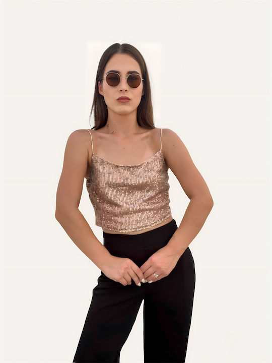 Damen Sommer Crop Top mit Trägern Rosa