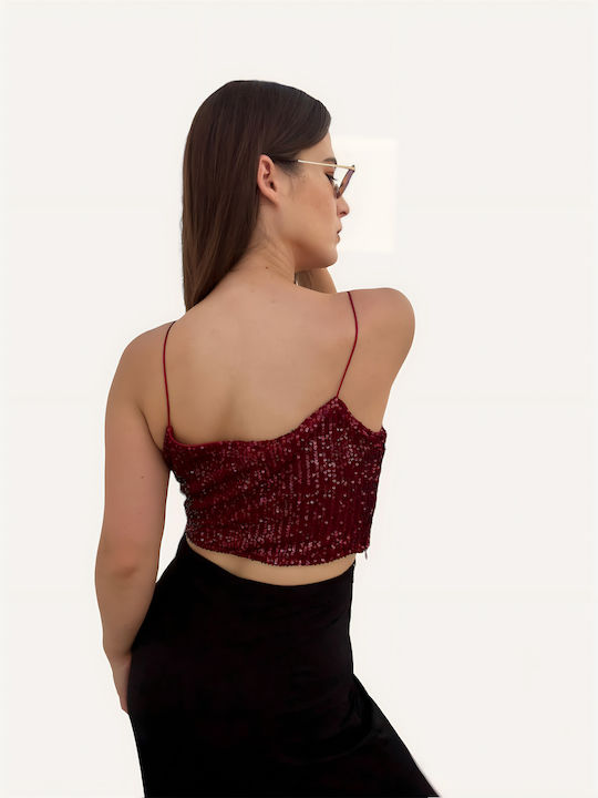 Γυναικείο Καλοκαιρινό Crop Top με Τιράντες Μπορντό
