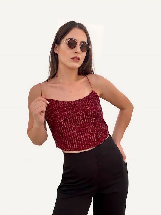 Γυναικείο Καλοκαιρινό Crop Top με Τιράντες Μπορντό