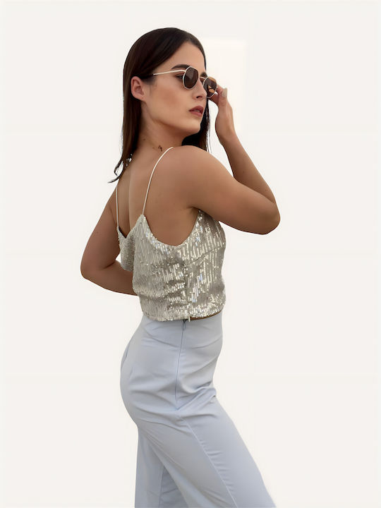 Women's Summer Crop Top with Straps Beige