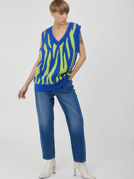 Silvian Heach pentru Femei Bluză din Bumbac Fără mâneci cu Decolteu în V Animal Print Multicolor