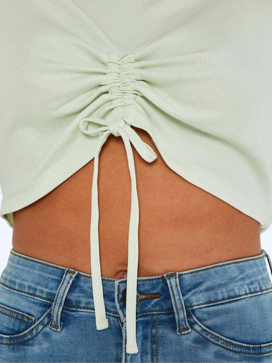 Damen Sommer Crop Top Baumwolle Kurzarm Grün