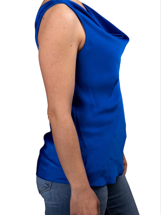 Remix Women's Summer Blouse Satin Sleeveless Blue