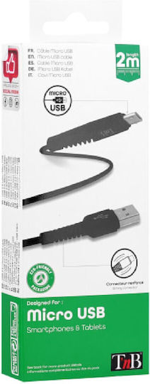 T'nB 2m Braided USB 2.0 to micro USB Cable Multicolour (CBMUSB2BK)