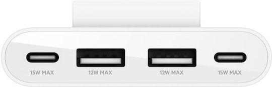 Belkin USB Хъб с 4 Порта USB 2.0 и USB-C Връзка Бял
