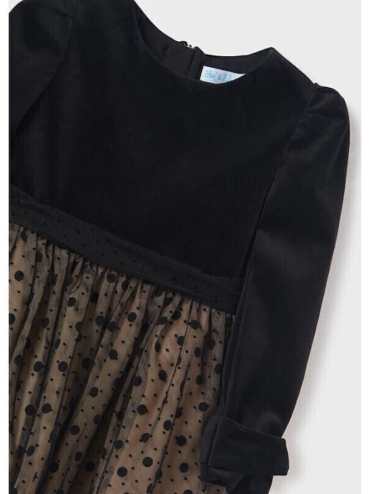 Children's Dress Long Sleeve Tulle Polka Dot Black