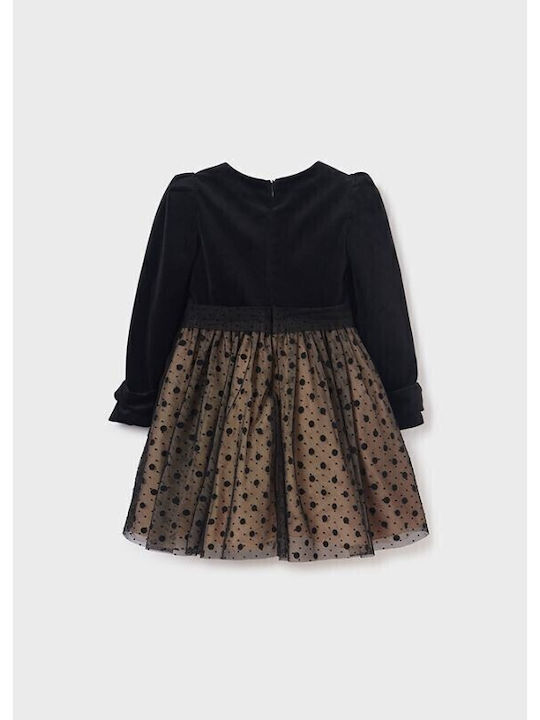 Children's Dress Long Sleeve Tulle Polka Dot Black