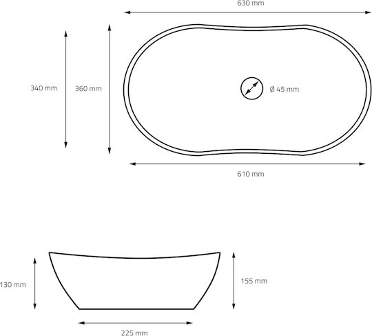 ML-Design Countertop Sink Ceramic 63x36x15.5cm Black