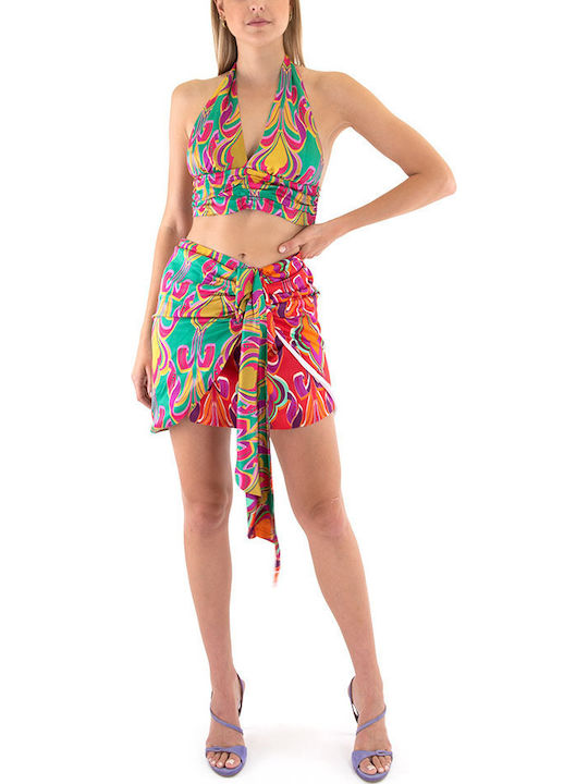 Damen Sommer Crop Top Ärmellos mit V-Ausschnitt Mehrfarbig