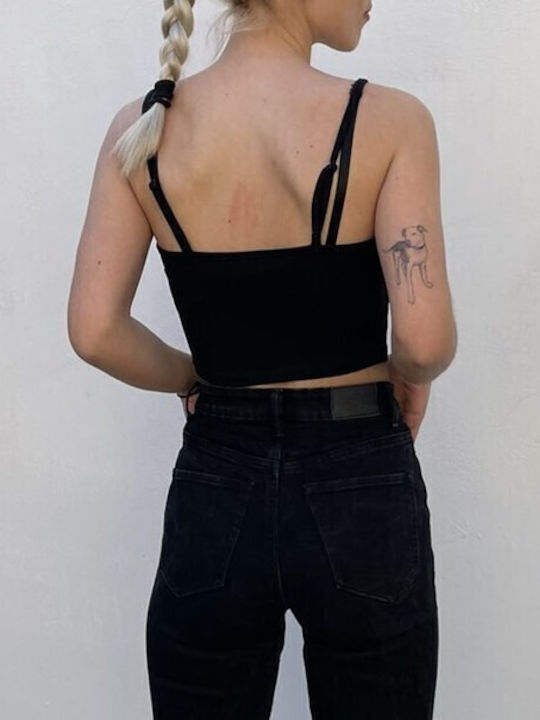 Damen Sommer Crop Top mit Trägern Schwarz