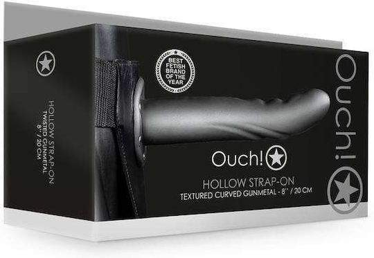Shots Ouch Textured Curved Hollow Harness with Dildo 20.6cm in Black Color