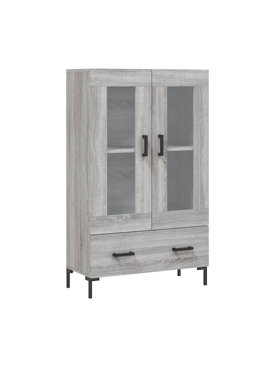 Floor Particle Board Living Room Display Cabinet with Glass Gray 69.5x31x115cm