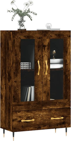Living Room Display Cabinet from Particle Board with Walnut Glass 69.5x31x115cm