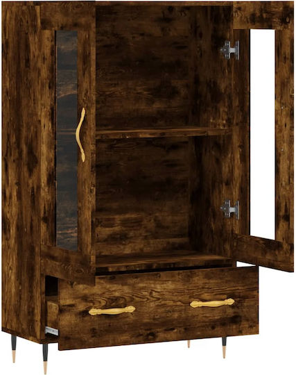 Living Room Display Cabinet from Particle Board with Walnut Glass 69.5x31x115cm