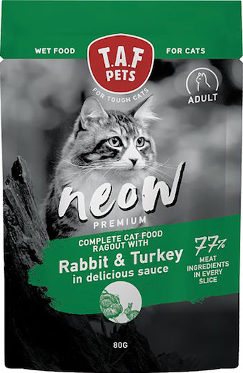 T.A.F. Pets Neow Premium Wet Food for Adult Cats in Pouches with Turkey and Rabbit 80gr