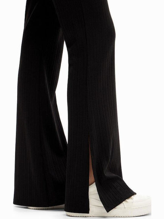 Women's High-waisted Fabric Trousers Flared with Elastic Black