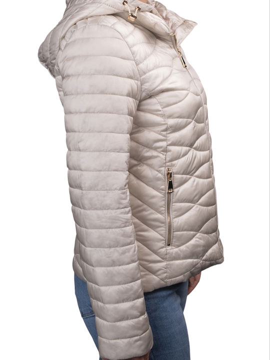 Remix Women's Short Puffer Jacket for Spring or Autumn with Hood White