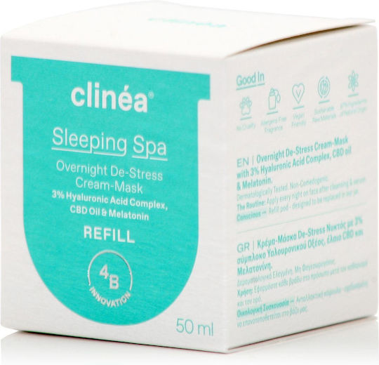 Clinea Sleeping Spa Refill Ενυδατική Κρέμα Προσώπου Νυκτός με Υαλουρονικό Οξύ & Πρεβιοτικά 50ml