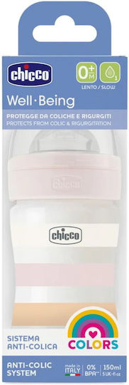 Chicco Plastic Baby Bottle Well Being Anti-colic with Silicone Teat for 0+ Months Pink 150ml