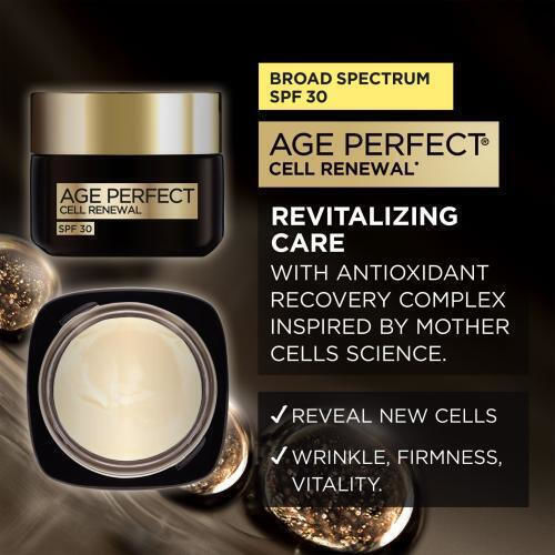 L'Oreal Paris Age Perfect Cell Renew Κρέμα Προσώπου Ημέρας με SPF30 για Ενυδάτωση, Αντιγήρανση & Σύσφιξη με Υαλουρονικό Οξύ 50ml