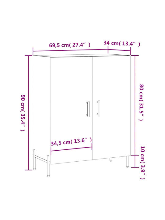 Living Room Cabinet made of Wood and Metal Grey 69.5x34x90cm