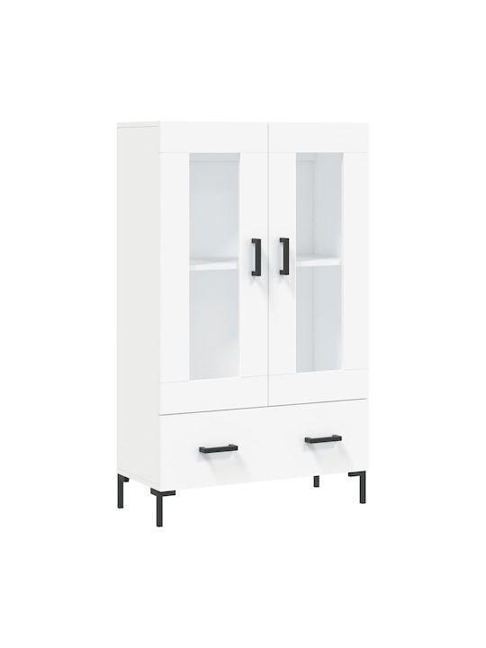 Floor-standing Living Room Display Cabinet made of Wood & Metal with Glass White 69.5x31x115cm