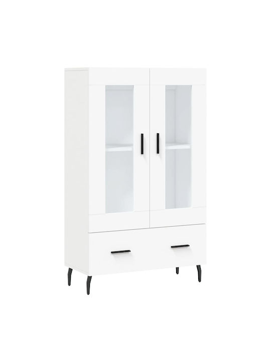 Floor-standing Living Room Display Cabinet made of Wood & Metal with Glass White 69.5x31x115cm