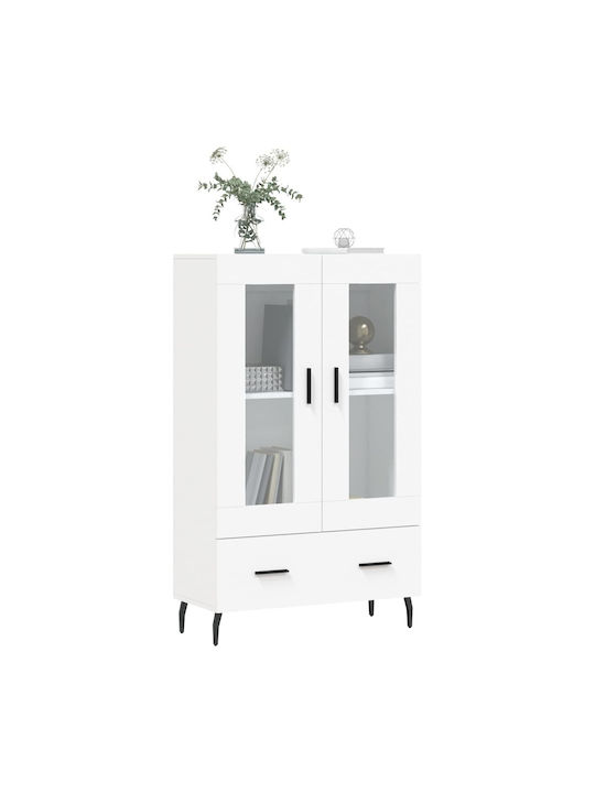 Floor-standing Living Room Display Cabinet made of Wood & Metal with Glass White 69.5x31x115cm
