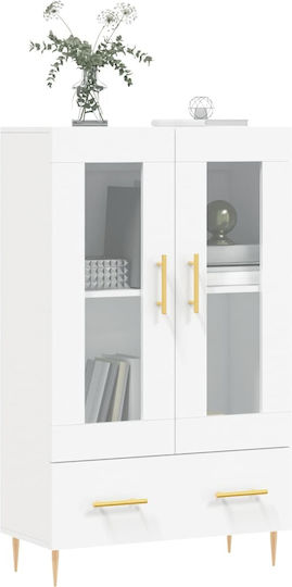 Living Room Display Cabinet Made of Wood and Metal with Glass White 69.5x31x115cm