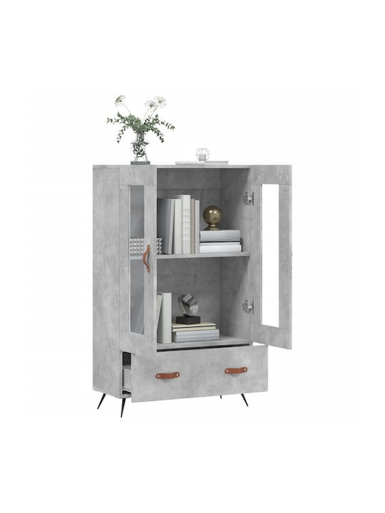 Wohnzimmer Vitrine aus Holz & Metall mit Verglasung Graues 69.5x31x115cm
