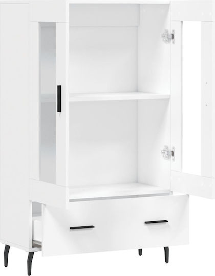 Living Room Display Cabinet Made of Wood & Metal with Windowed White 69.5x31x115cm