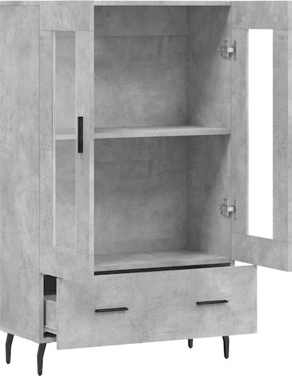 Floor-standing Living Room Display Cabinet made of Wood & Metal with Glass Gray 69.5x31x115cm