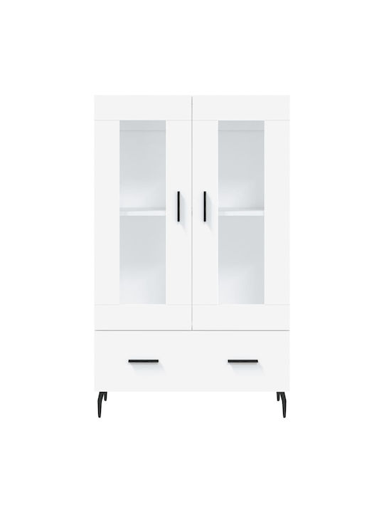 Floor-standing Living Room Display Cabinet made of Wood & Metal with Glass White 69.5x31x115cm
