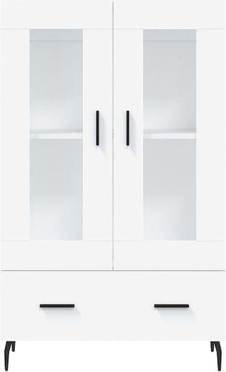 Living Room Display Cabinet Made of Wood & Metal with Windowed White 69.5x31x115cm