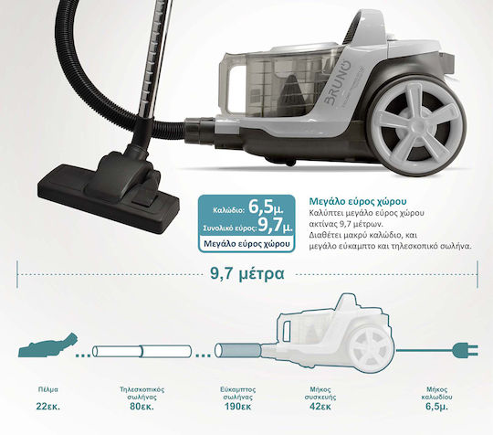 Bruno BRN-0137 Vacuum Cleaner 800W Bagless 3lt White