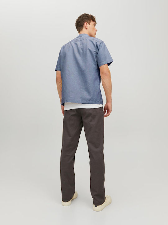 Jack & Jones Men's Shirt Short Sleeve Linen Faded Denim