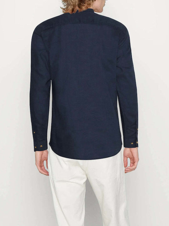Long-sleeved Linen Shirt Navy Blue