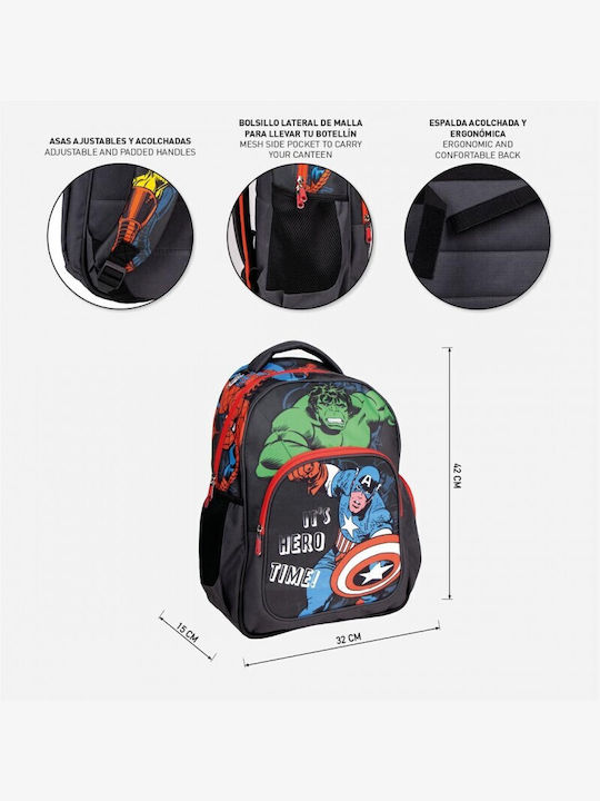 Cerda Avengers School Bag Backpack Elementary, Elementary Multicolour with Water Bottle Holder