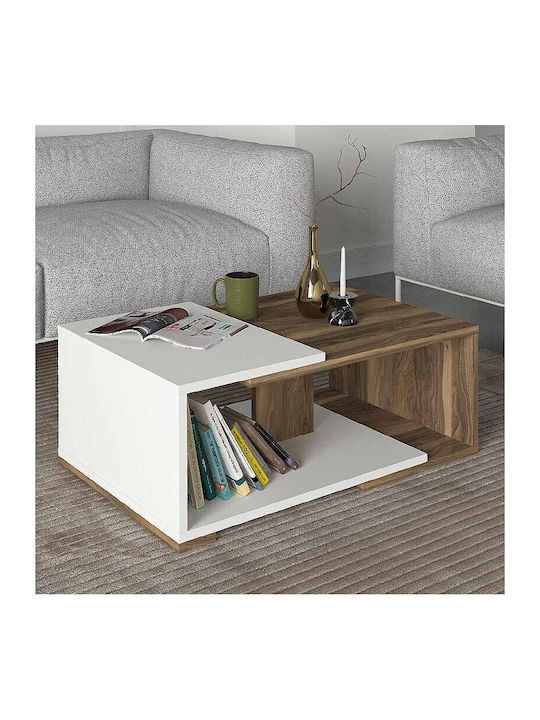 Rectangular Central Coffee Table Mareta Wooden White - Walnut W81.8xL50xH35cm