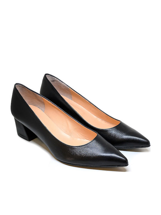 Leather Pointed Toe Black Medium Heels