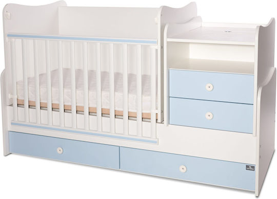 Lorelli Polymorphe Kinderbett Combo Weiß / Babyblau mit Schublade