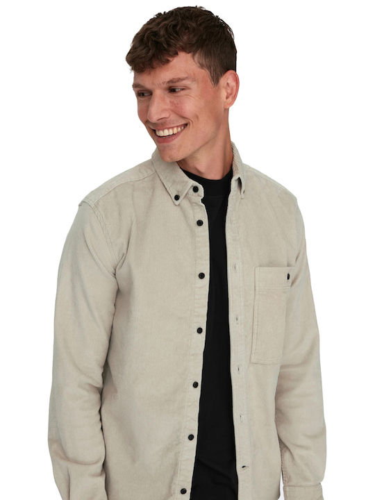Long Sleeve Corduroy Overshirt in Regular Fit Beige