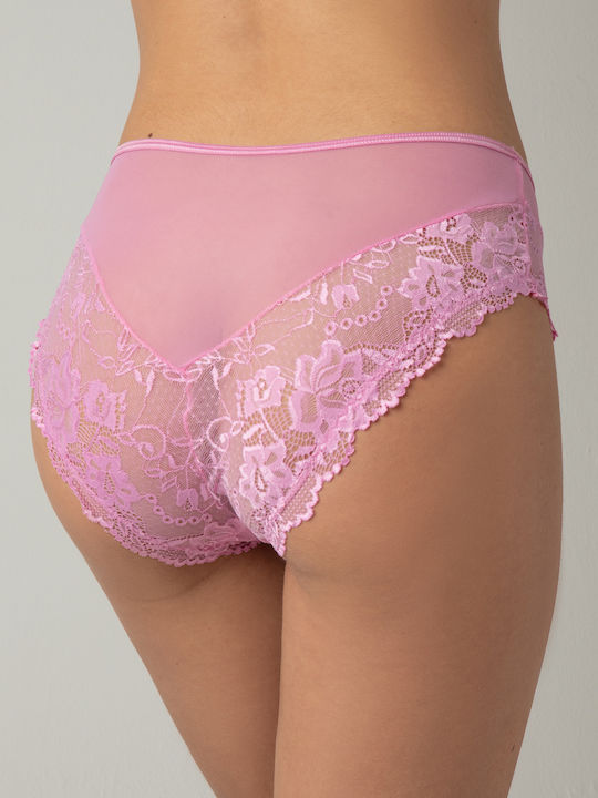 Milena by Paris 8333 Baumwolle Hochtailliert Damen Slip mit Spitze Rosa